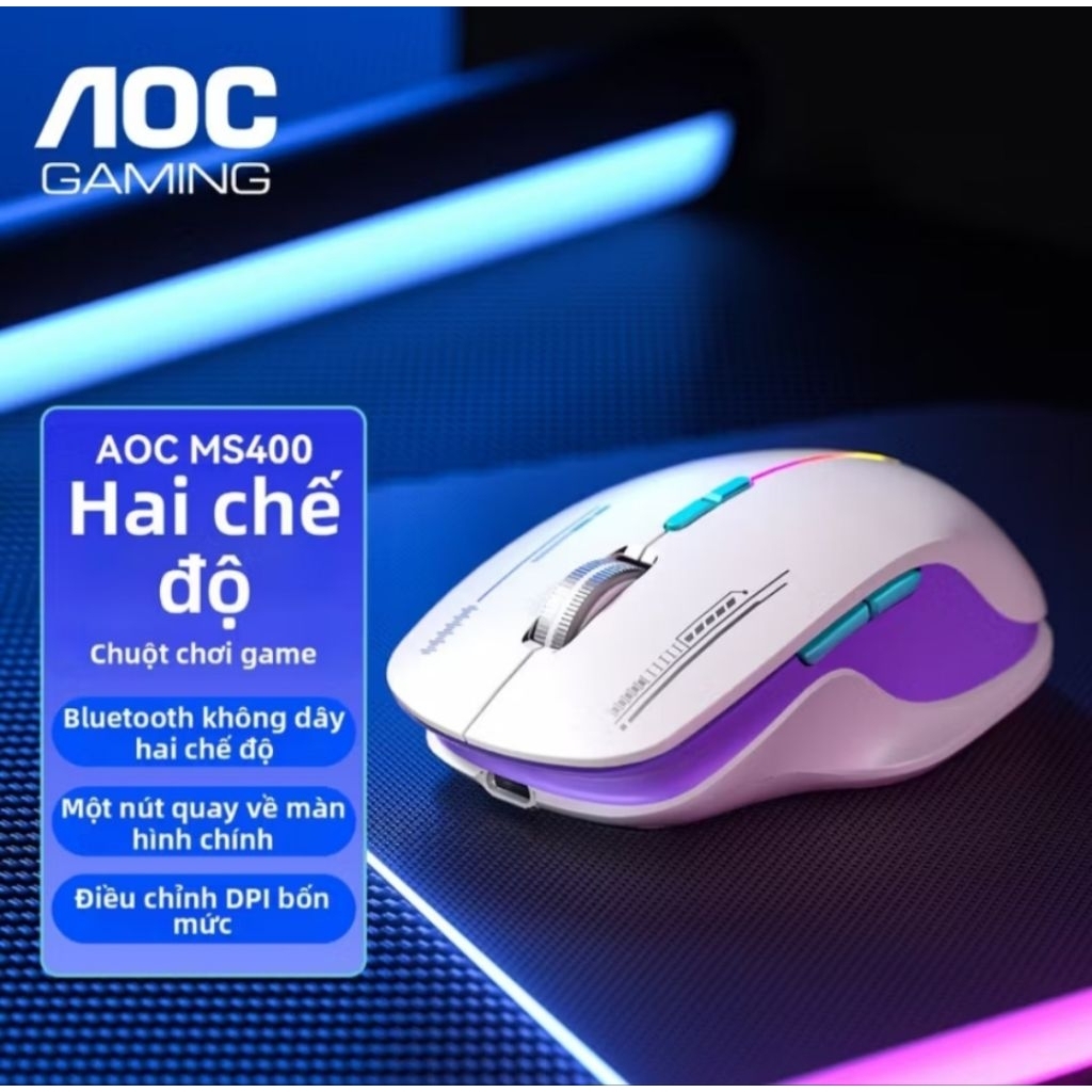 Chuột Gaming AOC MS400 Không Dây Bluetooth & 2.4G | Pin Sạc | 2400 DPi dành cho Máy tính, Laptop văn