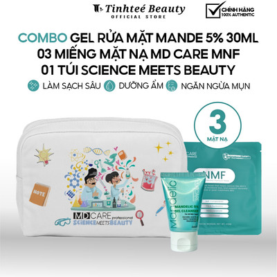 COMBO GEL RỬA MẶT MANDE 5% 30ML  03 MIẾNG MẶT NẠ MD CARE MNF 01 TÚI SCIENCE MEETS BEAUTY