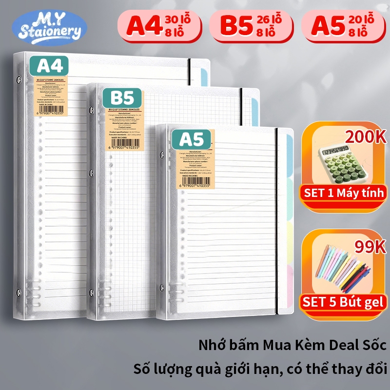 Sổ Còng M.Y A5/B5/A4 120 Trang 80gsm – Full Set Kèm Tab Phân Trang & Giấy Refill 8 Lỗ
