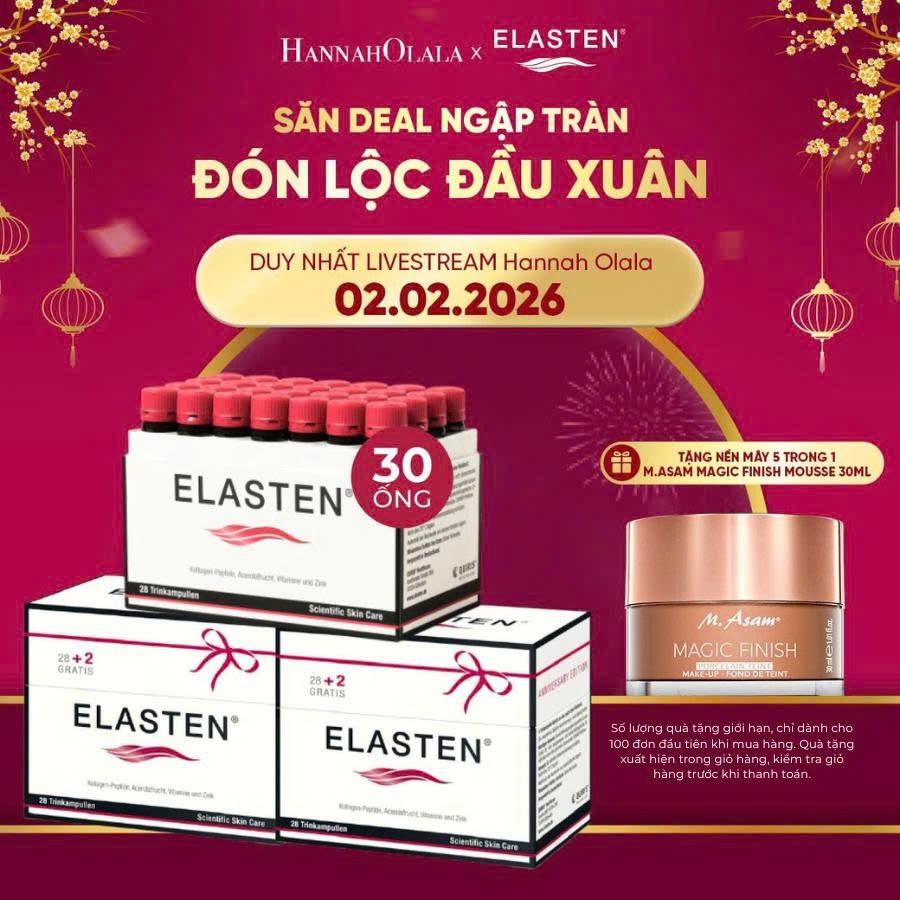 [Hannah x Elasten] 3 Hộp Collagen Elasten 30 Ống Giúp Da Căng Mịn, Chống Lão Hóa, Hỗ Trợ Cho Tóc Chắ
