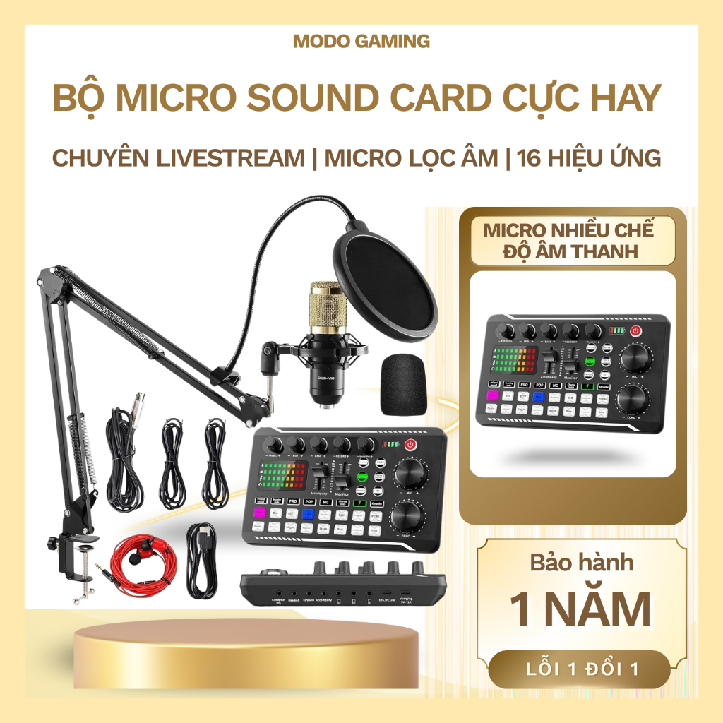 Bộ Sound Card F998 kèm Micro thu âm BM800 – Combo Micro Livestream lọc ồ, kèm xử lý âm thanh đa năng