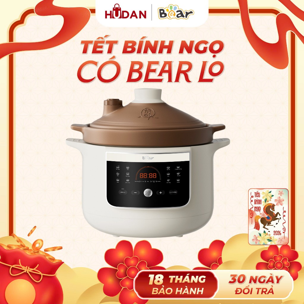Nồi nấu chậm tử sa  Bear ESP-305LP 3L Đa Năng Ninh Hầm Nấu Cháo Trọn Vị Tiếng Việt bảo hành 18 tháng