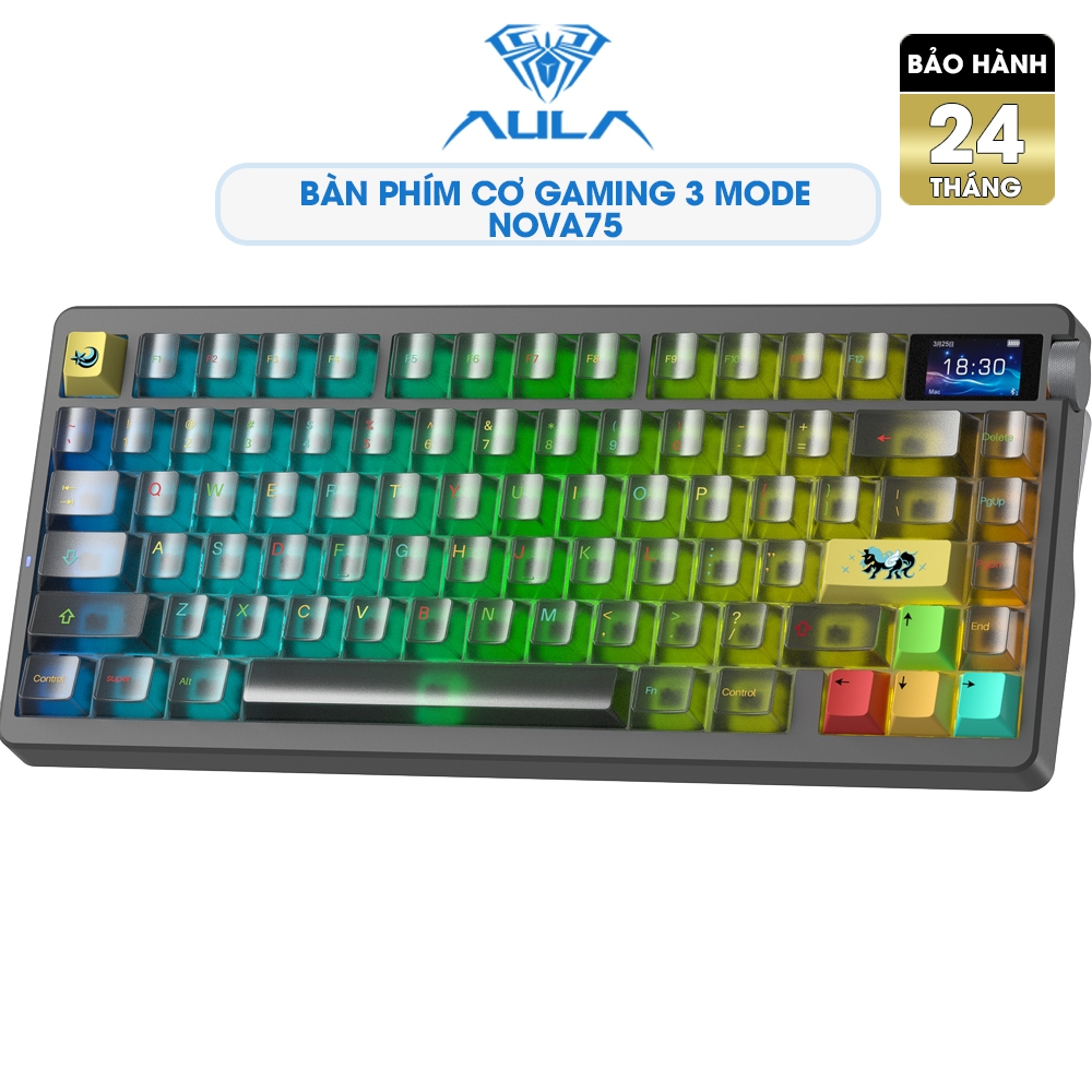 Bàn phím cơ 3 mode AULA NOVA75 xuyên LED RGB 20 hiệu ứng, có màn hình tùy chỉnh ảnh, núm xoay bên cạnh nổi bật | BigBuy360 - bigbuy360.vn