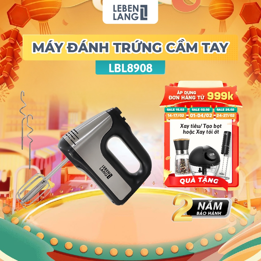 Máy đánh trứng Lebenlang LBL8908, trộn bột cầm tay 5 tốc độ, công suất lớn 400W, bảo hành 2 năm