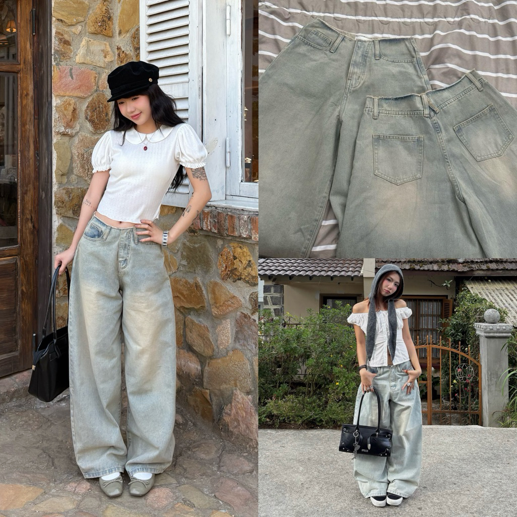 KALLIE JEANS - Quần Jeans DEROSE Form Harem Không Lưng Màu Bụi Vải Jeans Mềm