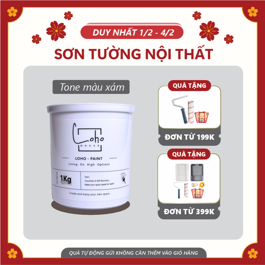 Sơn tường Loho House tone màu trắng xám | Lon sơn 1kg - Sơn nước nội thất cao cấp Loho-paint