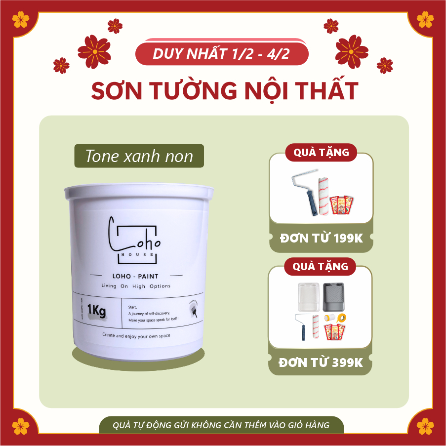 Sơn tường Loho House tone màu xanh non | Lon sơn 1kg - Sơn nước nội thất cao cấp Loho-paint
