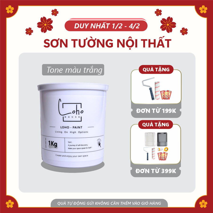 Sơn tường Loho House tone màu trắng | Lon sơn 1kg - Sơn nước nội thất cao cấp Loho-paint
