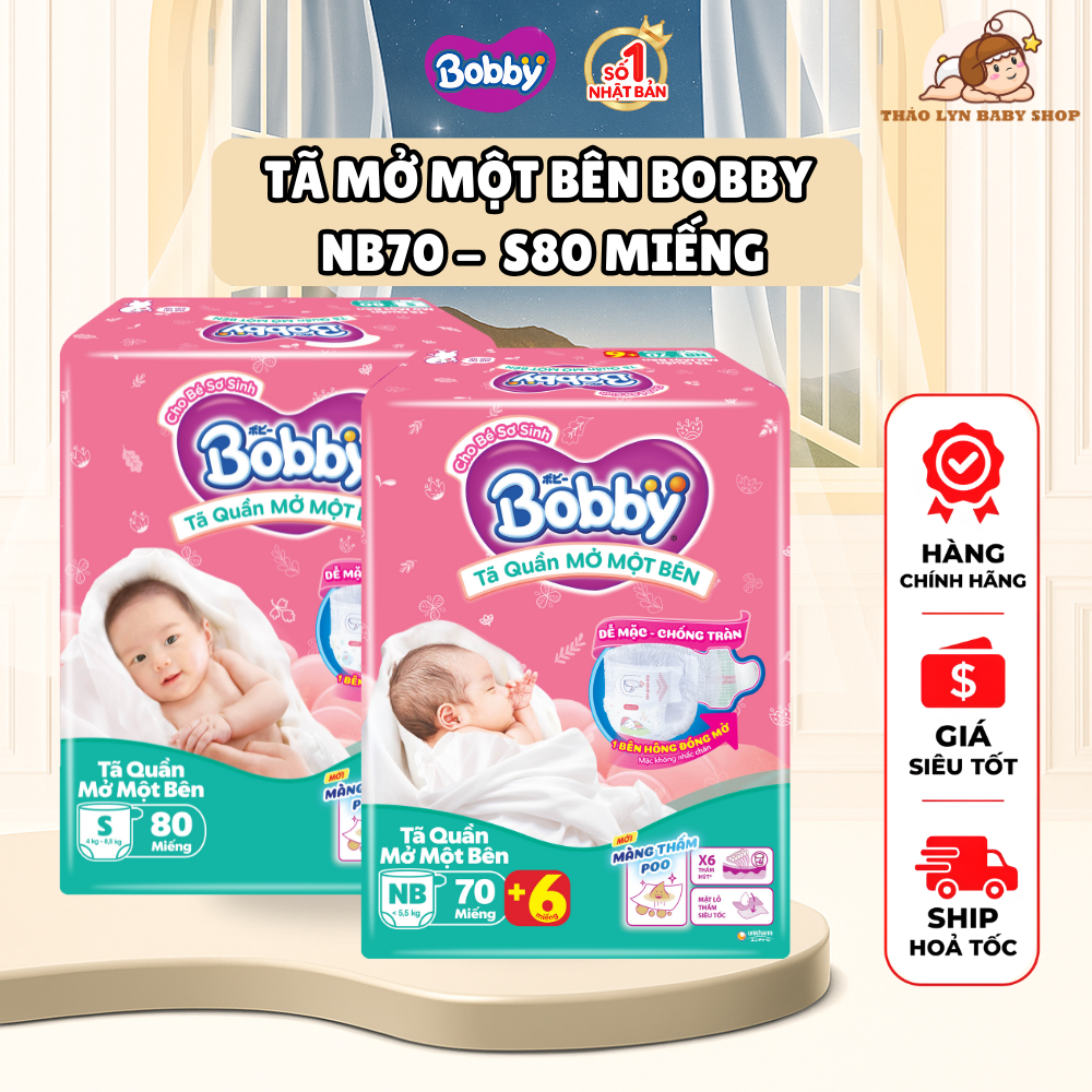 Combo 2 Tã Mở Một Bên Bobby NB70 / S80 Miếng – Đầu Tiên Trên Thế Giới