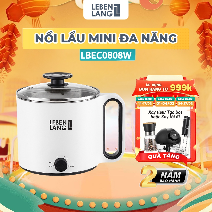 Nồi lẩu điện mini đa năng Lebenlang LBEC0808 1500ml, 900W, bảo hành 2 năm - hàng chính hãng