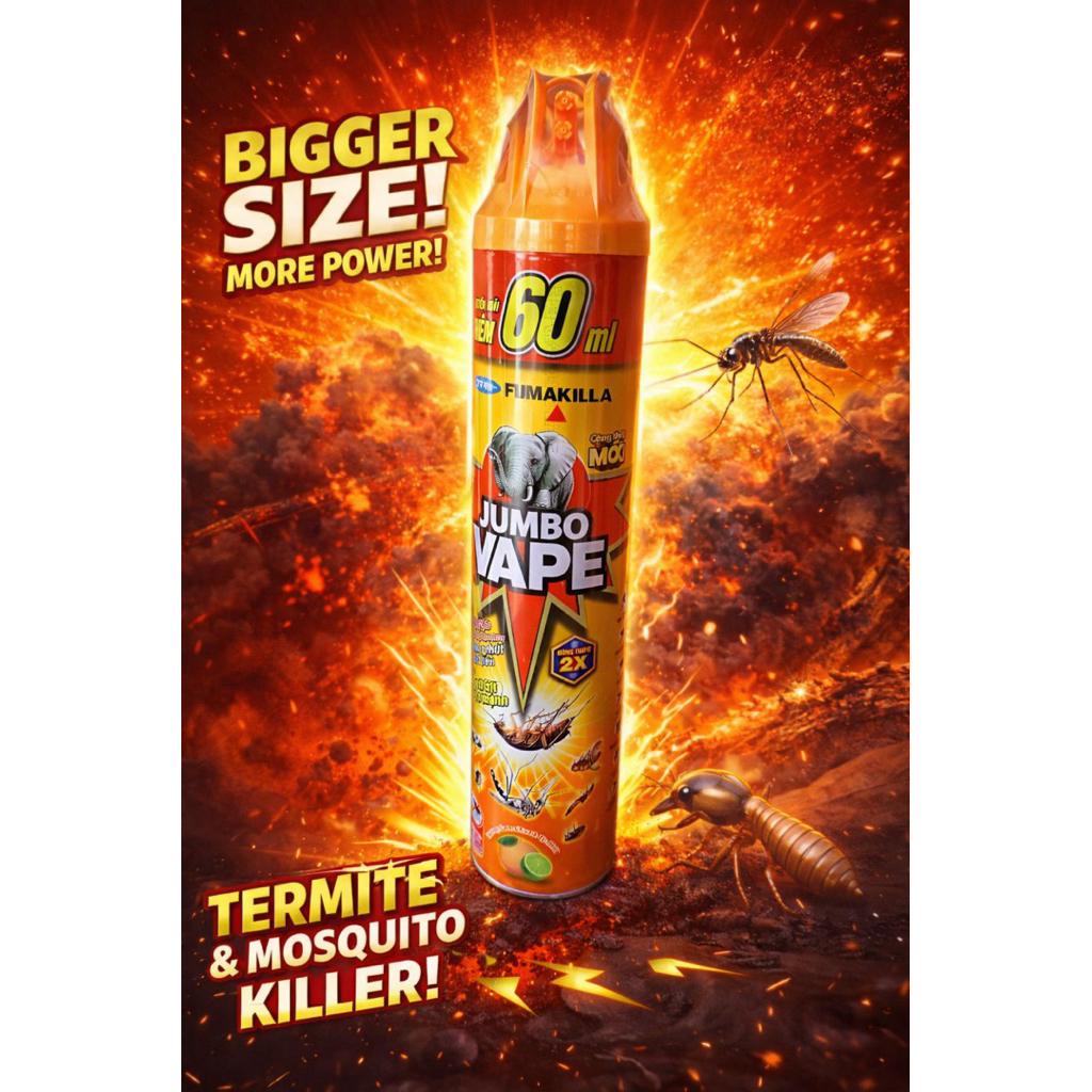Bình Xịt Diệt Côn Trùng Fumakilla Jumbo Vape 60ml – Diệt Gián, Muỗi, Kiến Hiệu Quả Nhanh