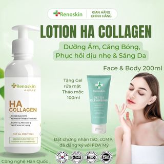 Lotion dưỡng ẩm, dưỡng trắng, phục hồi và dịu nhẹ da cho Body và Face Renoskin HA Collagen 200ml