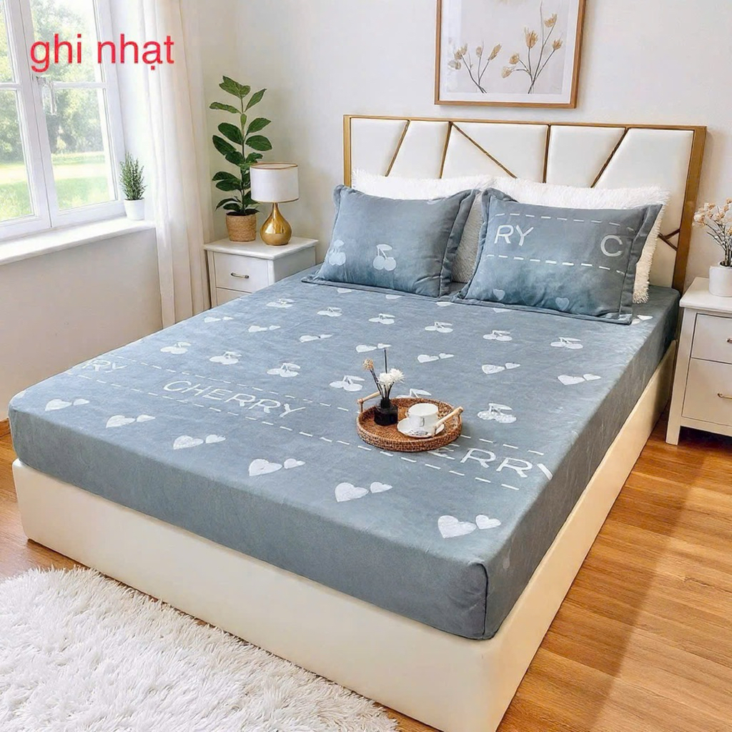 Chăn ga gối nỉ nhung Cherry - set 3 món (2 vỏ gối - 1 ga trải) và set 4 món (2 vỏ gối - 1 ga trải - 