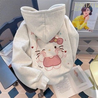 Áo khoác bé gái Hoodie Zip nỉ bông phong cách đơn giản thanh thoát in pet 5D hình Hello Kitty(mẫu 10)