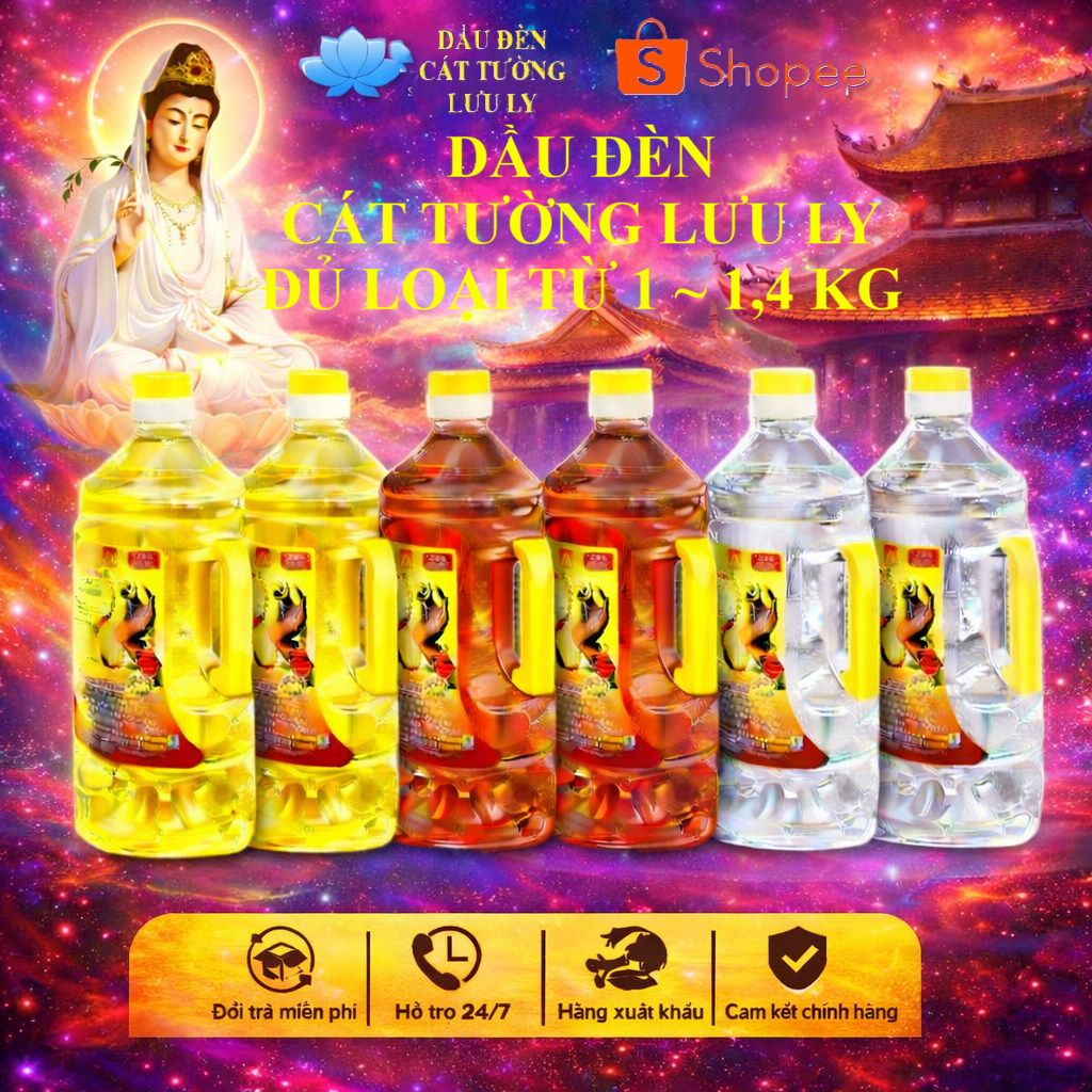 1 Thùng 6 chai dầu đèn cát tường lưu ly loại từ 1 ~ 1,4 Kg (1,4 lít~1,96 lít) 3 màu trắng, vàng, đỏ