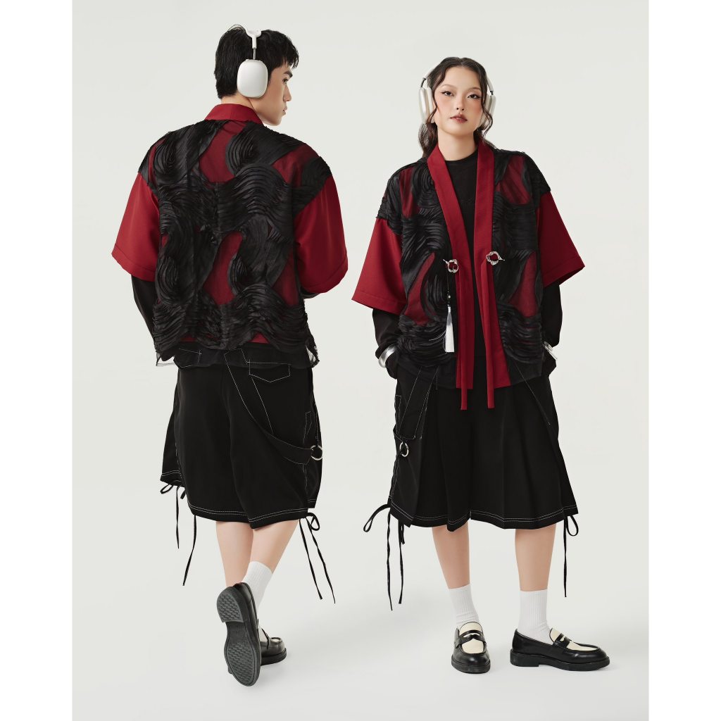 HYMAISON | Washi Kimono | Áo Khoác Kimono Nam Nữ Xếp Nhún Phối Khoen Bạc