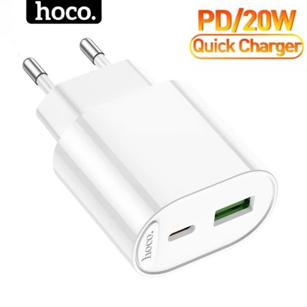 Củ sạc nhanh 20w Hoco dùng cho 14 13 12 11 ... Bộ củ sạc 2 cổng pd20w type c và usb bền bị đa năng