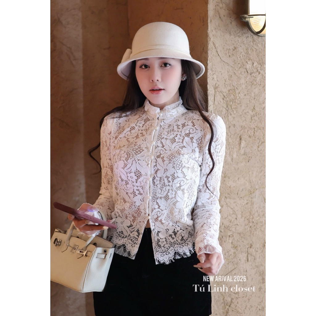 Hana Store-Áo ren tay dài tiểu thư thanh lịch
