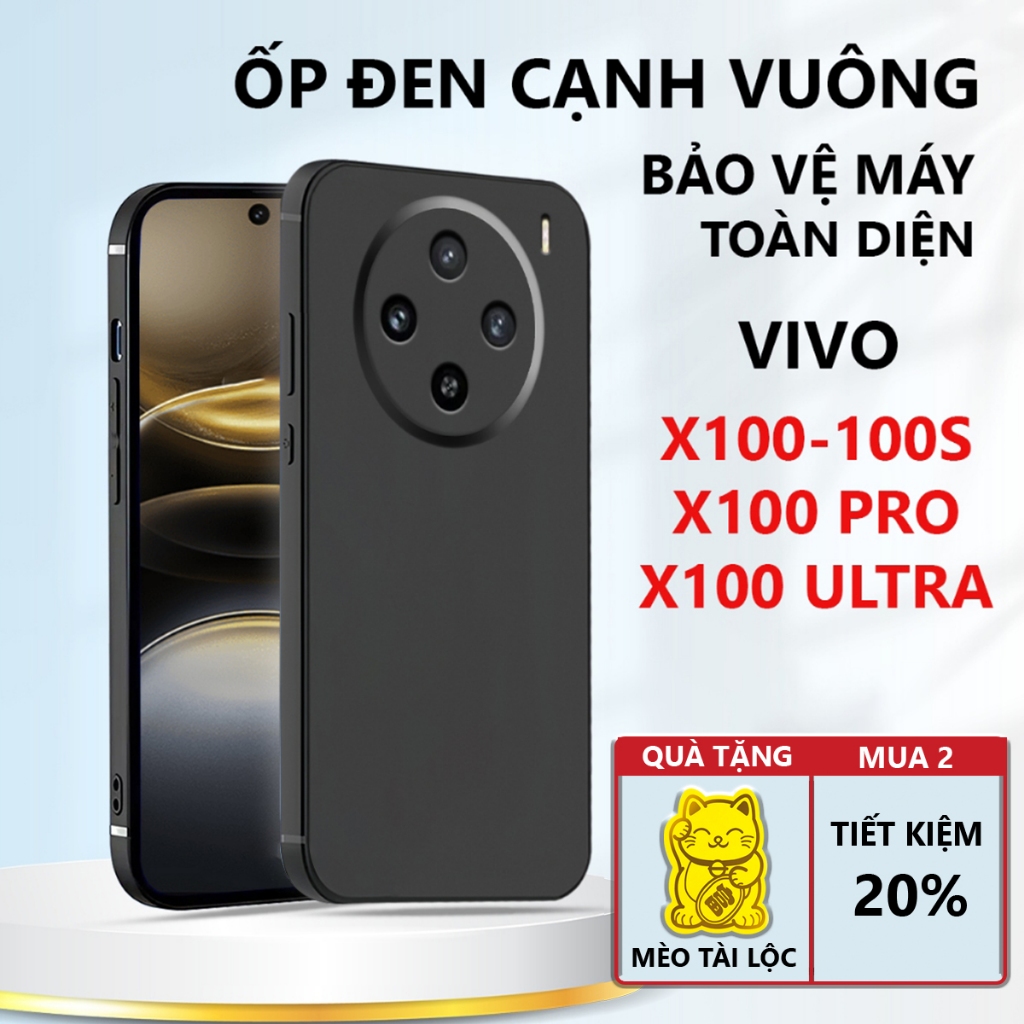 Ốp lưng TPU đen Vivo X100/ X100 Pro/ X100 Ultra/ X100s cạnh vuông, bảo vệ máy toàn diện-Pancase
