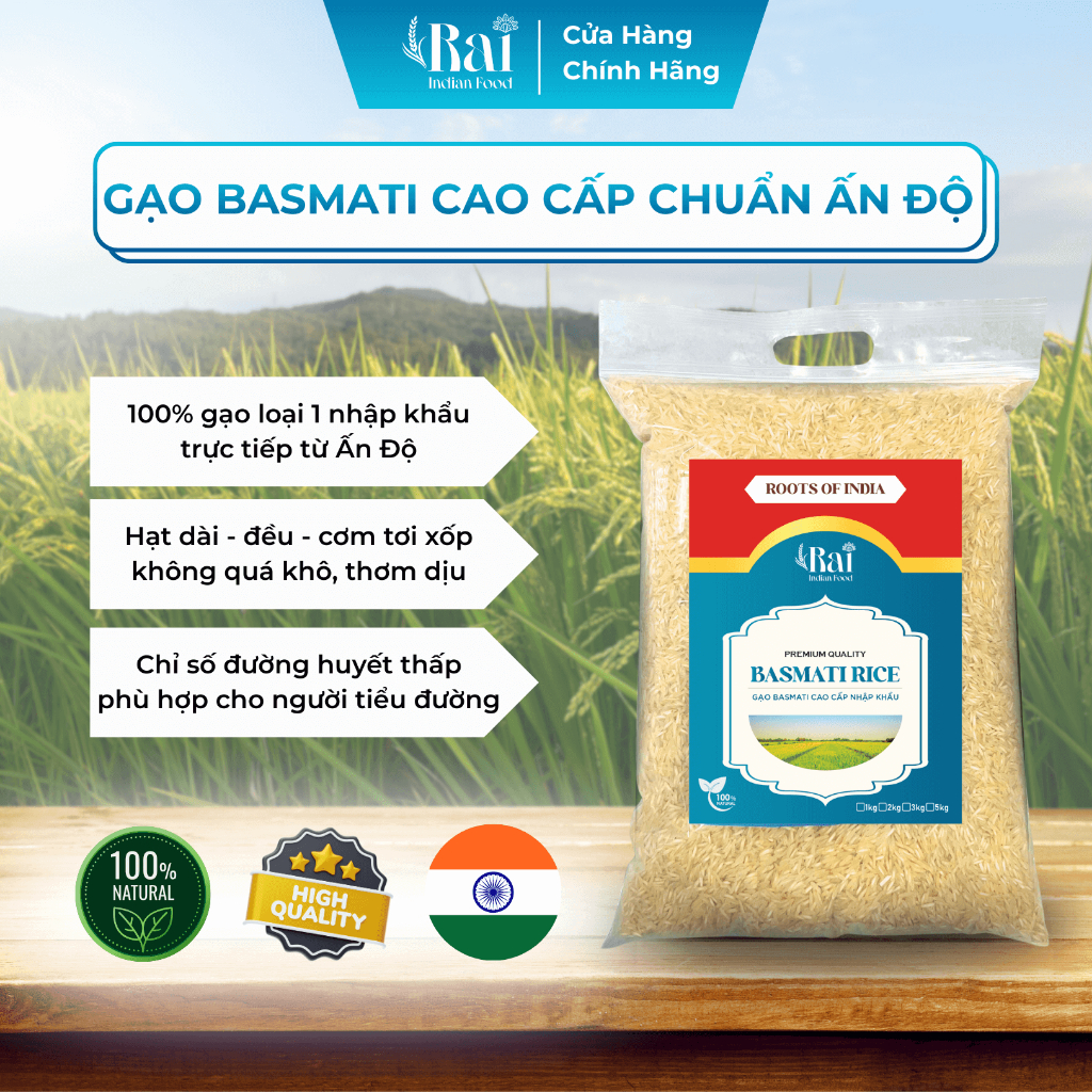 Gạo Basmati Ấn Độ Cao Cấp Nhập Khẩu Chính Gốc - Ít Tăng Đường Huyết, Phù Hợp Eat Clean & Ăn Kiêng | 