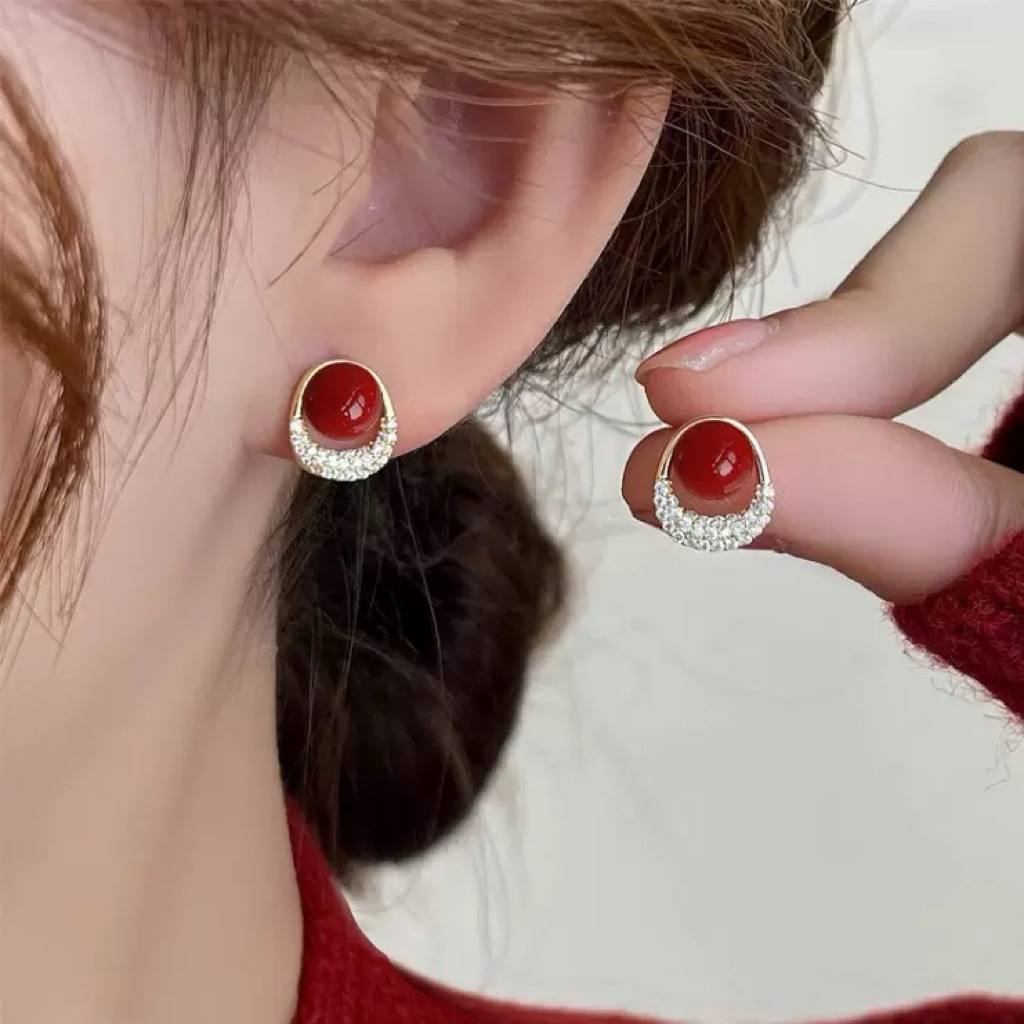 GM31 Bông Redcurl Earrings đỏ may mắn phù hợp đi chơi dự tiệc chụp ảnh áo dài