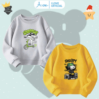 [MỚI] Áo nỉ SWEATER cho bé AORE, Áo nỉ dài tay in hình Chú chó SNOOPY cổ tròn chất nỉ da cá mềm bé trai 10-35kg