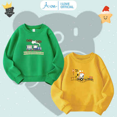 [MỚI] Áo SWEATER cho bé AORE in hình Ô tô, Tàu Hoả tutu, Áo nỉ dài tay cổ tròn chất nỉ da cá mềm mịn cho bé trai 10-35kg