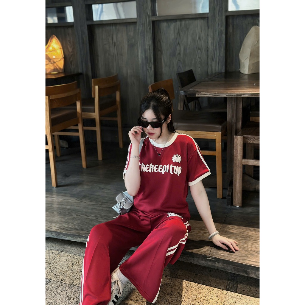 { Deal Mở Bán } Bộ Cộc Tay in Chữ Nổi Phối Sọc Phong Cách Trẻ Trung full size 45-63kg | BigBuy360 - bigbuy360.vn