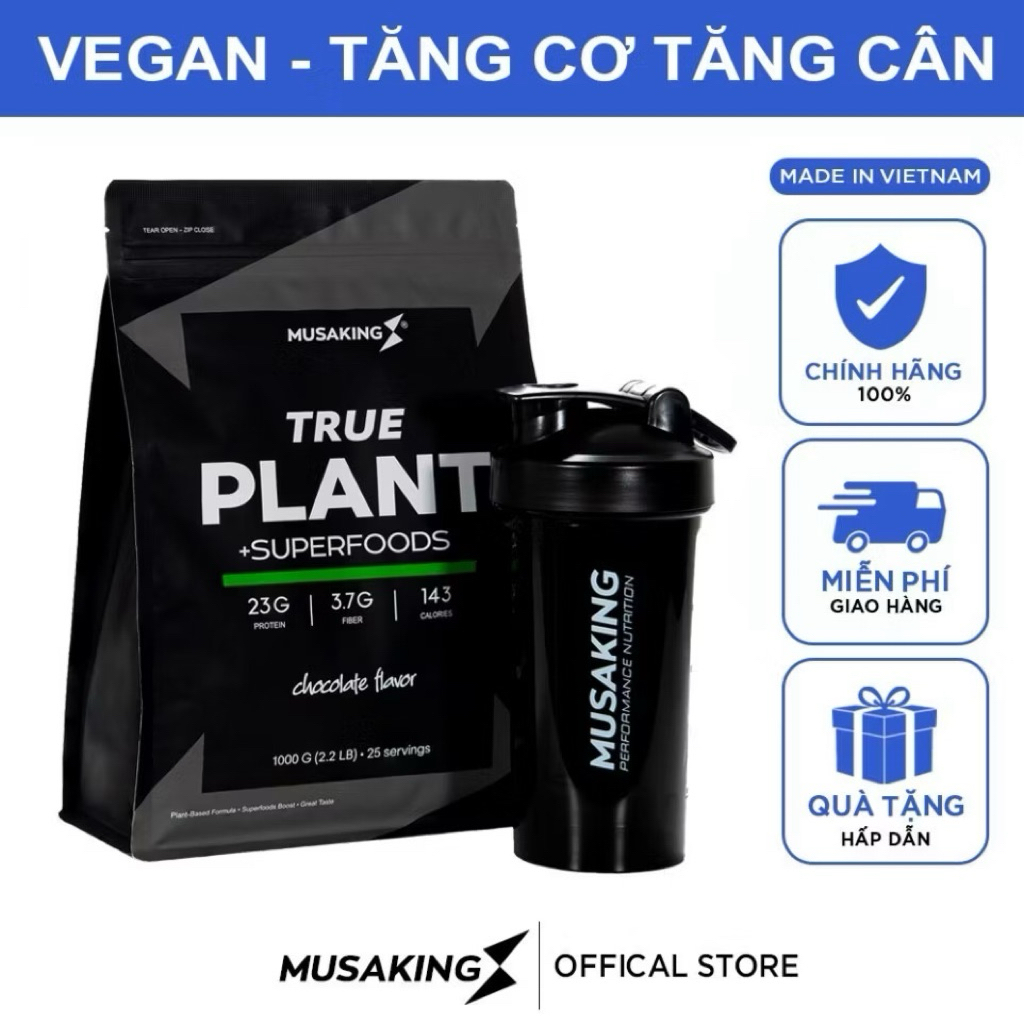 Bột Dinh Dưỡng Vegan True Plant Musaking 1000g - Quà Tặng