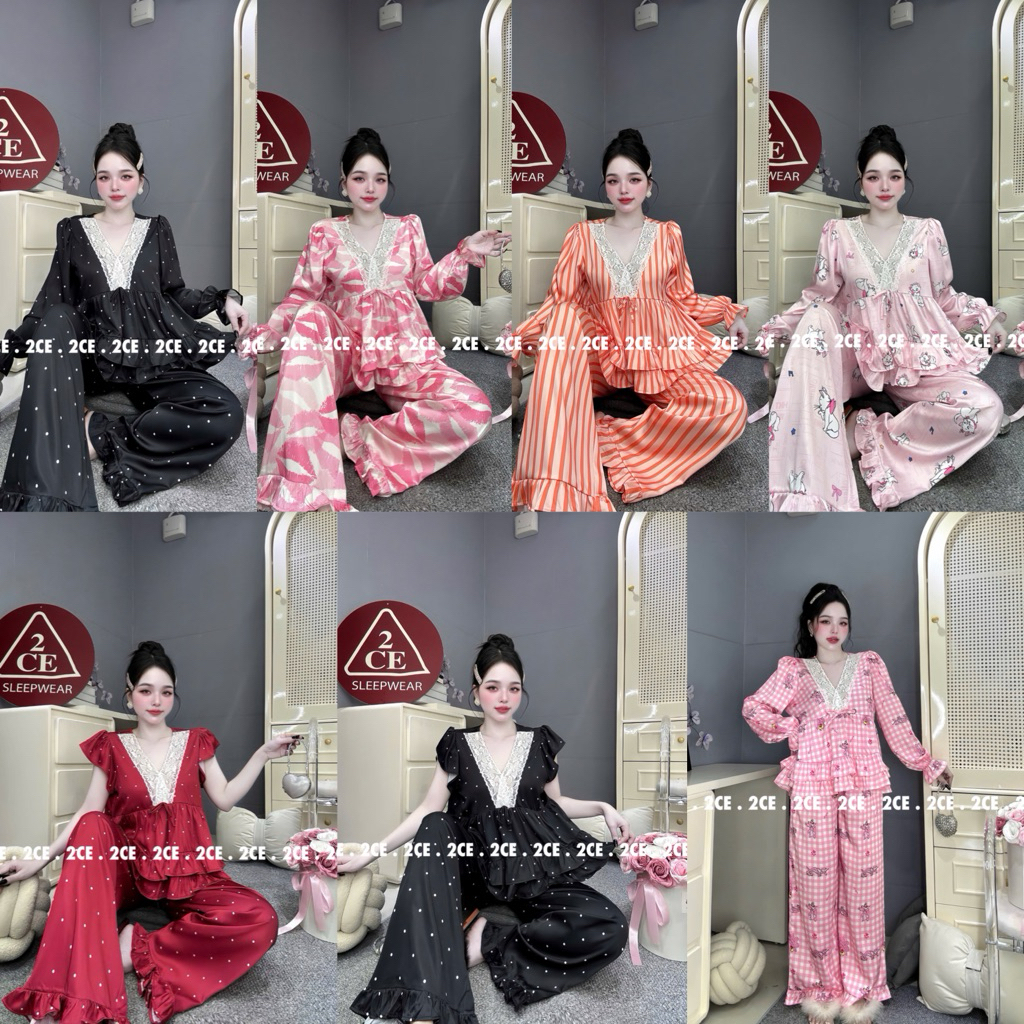 (M109) Bộ 2CE (45-65kg) Pyjama Lụa Tiểu Thư Ren  Latin Cao Cấp hàng may kỹ