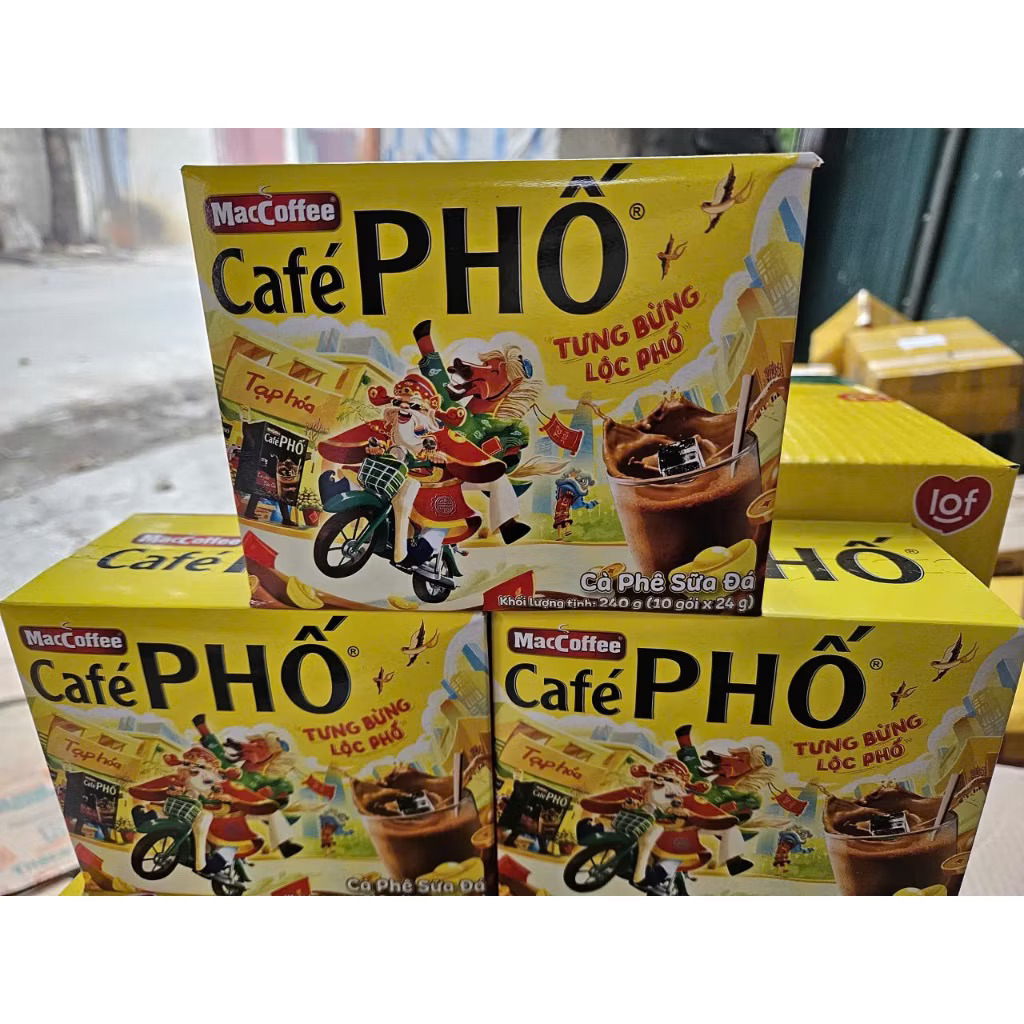Hộp 10 Gói Cà Phê Phố/ Sữa Đá 240g/ Đen Đá 160g/ MacCoffee Đen Đá Kẹp Quà Tặng