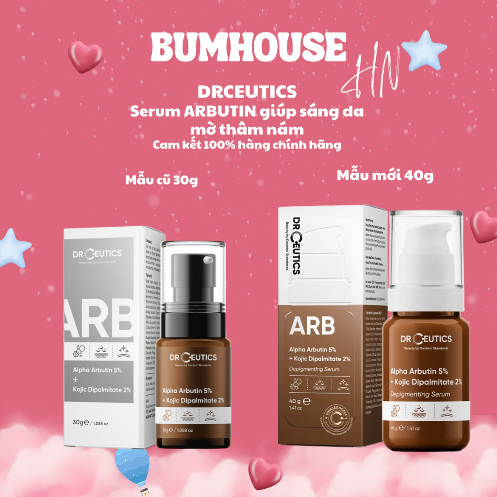 (Mẫu mới) Tinh Chất Serum DrCeutics Alpha Arbutin 5% + Kojic Dipalmitate 2% Làm Sáng Da, Mờ Thâm Nám