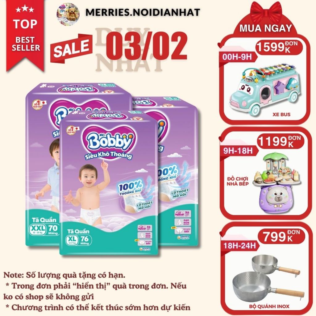 [SIÊU TIẾT KIỆM] Tã BOBBY ULTRA đủ size M96/L88/XL74/XXL70 siêu nhiều miếng
