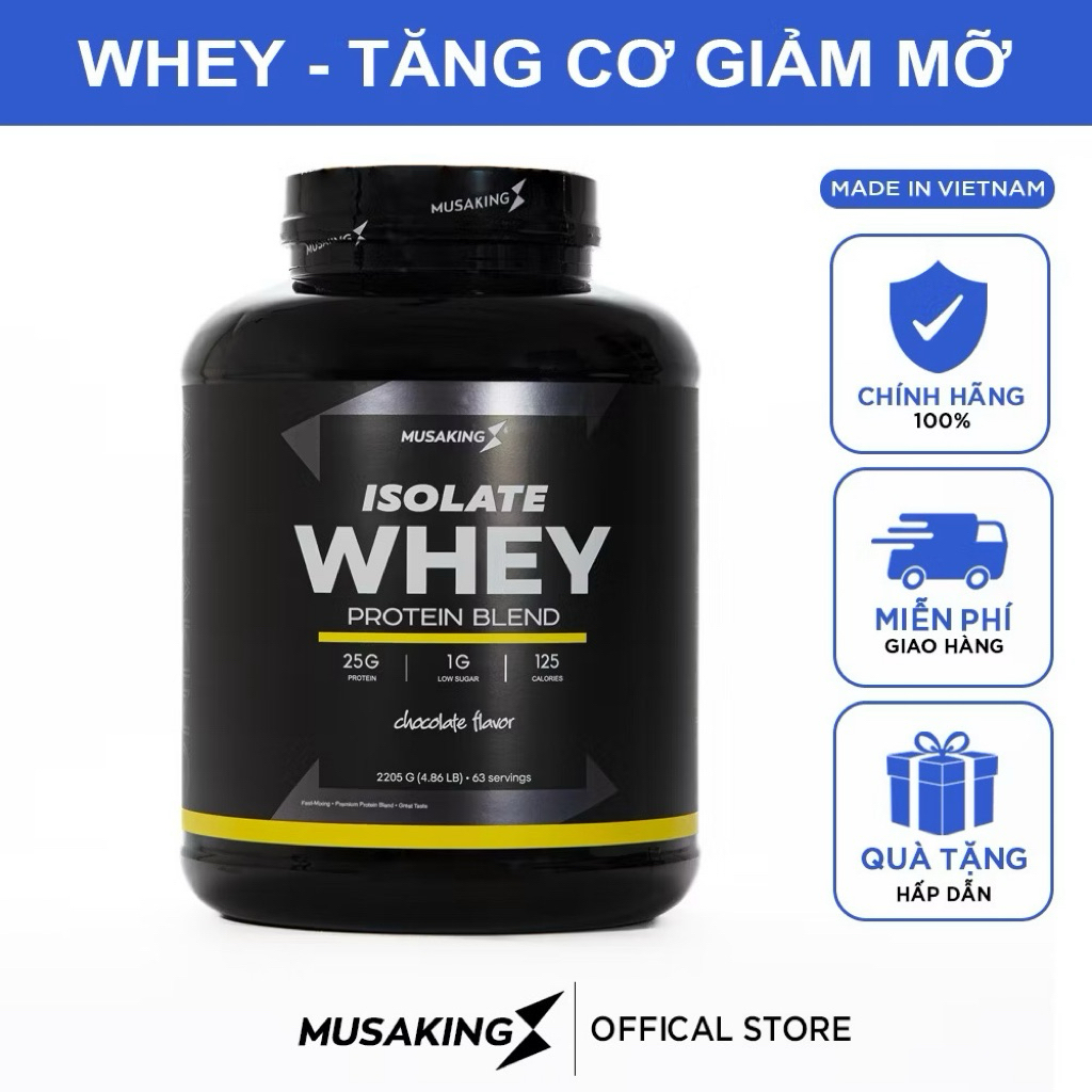 Bột pha dinh duỡng Whey Isolate Musaking 2205g-Quà Tặng