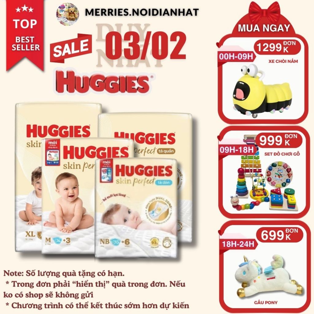 TÃ DÁN QUẦN HUGGIES SKIN PERFECT NB76 S82 M79 M76 L66 XL58 XXL54