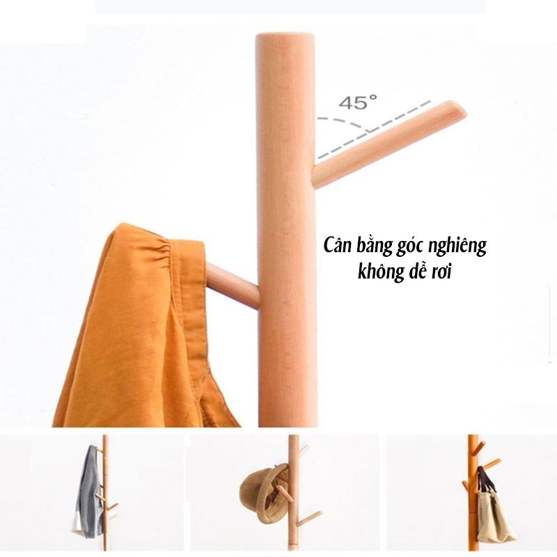 Cây Treo Quần Áo Đứng CONOCO Gỗ Tự Nhiên Nhiều Móc Treo Áo Túi Mũ Tiết Kiệm Diện Tích | BigBuy360 - bigbuy360.vn