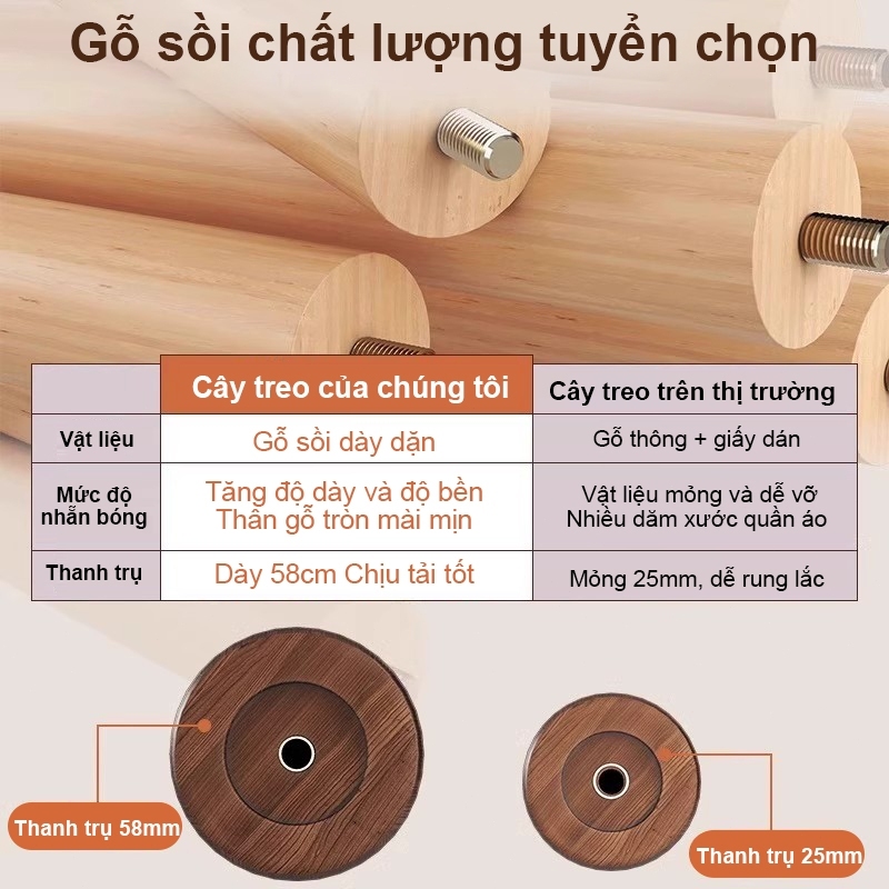 Cây Treo Quần Áo Đứng CONOCO Gỗ Tự Nhiên Nhiều Móc Treo Áo Túi Mũ Tiết Kiệm Diện Tích | BigBuy360 - bigbuy360.vn