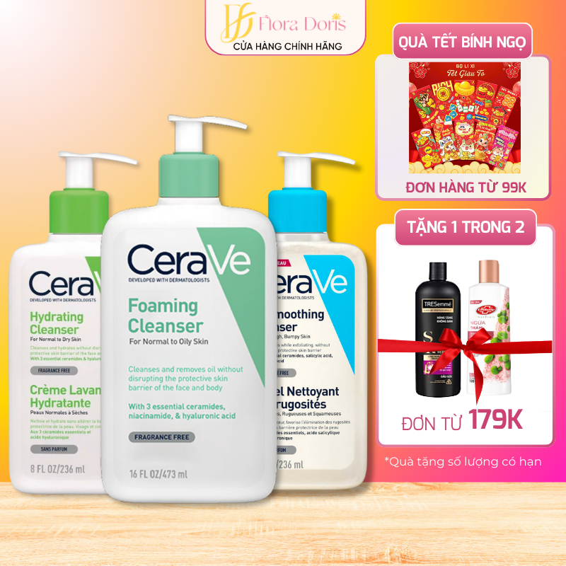 Sữa Rửa Mặt Cerave giúp làm sạch sâu dành cho da dầu, da khô, da nhạy cảm Foam Cleanser 236/473ML