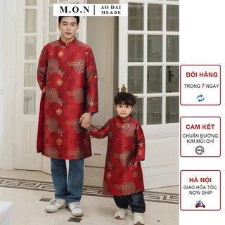Áo Dài Nam Cách Tân Cho Bố Và Bé Trai Thiên Phúc Chất Liệu Gấm Cao Cấp Màu Đỏ