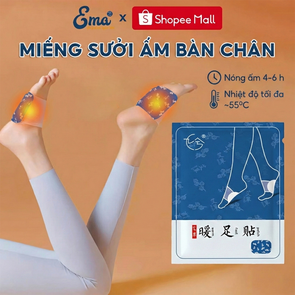Miếng dán sưởi ấm bàn chân, bàn tay Ema, chườm nóng thảo dược làm ấm chân giúp ngủ ngon
