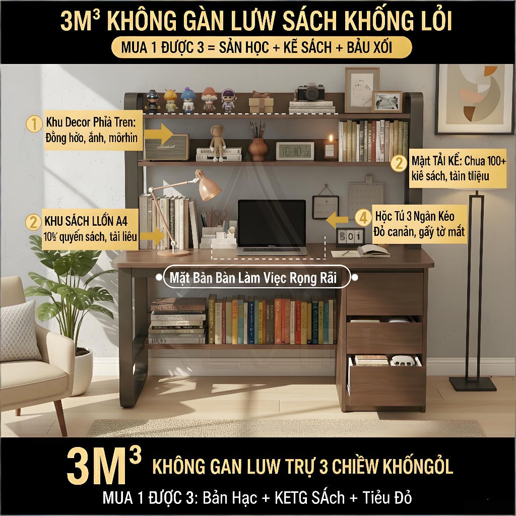 ALVIN Bàn làm việc với tủ chống ẩm và chống gỉ có các ngăn chứa đồ riêng biệt tiết kiệm không gian | BigBuy360 - bigbuy360.vn