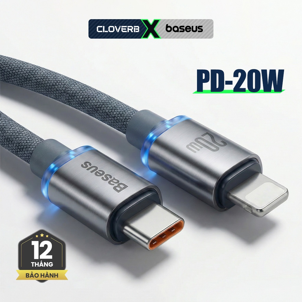 Cáp sạc Baseus Crystal Shine - PD 20W / Dây dù - Dành cho iPhone 14/13/12 - CloverB