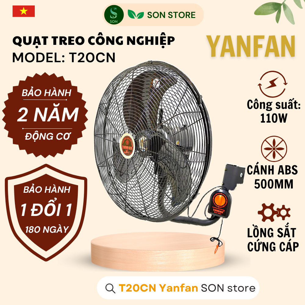 Quạt Công Nghiệp YANFAN Treo Tường T20CN - Công Suất 110W - Sải Cánh 50cm - Động Cơ Motor Đồng 100%