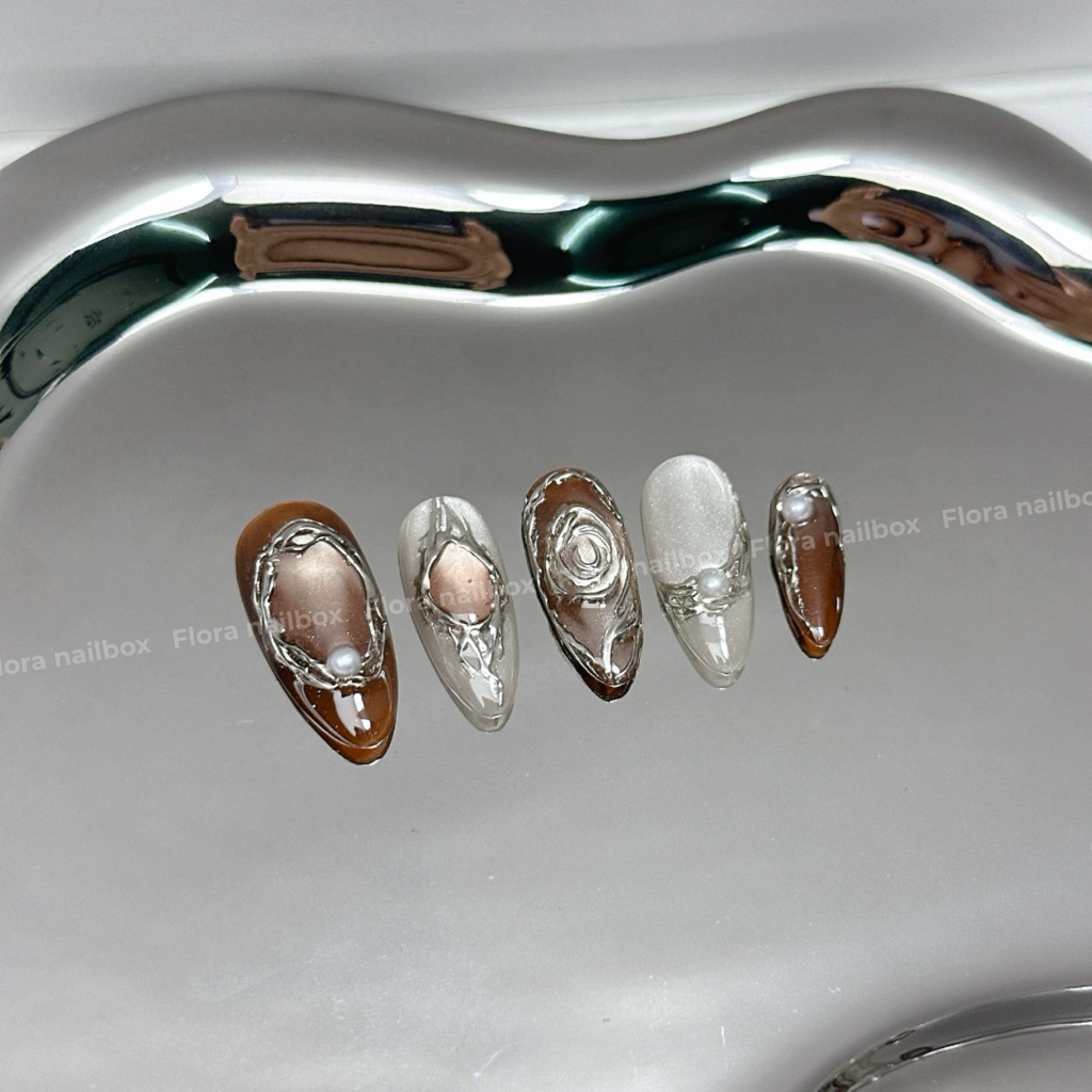 mã 389 nailbox thiết kế tone nâu mắt mèo trend style douyin