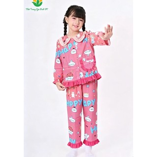 Đồ Bộ Lụa Pijama Tiểu Thư Tay Dài Bé Gái