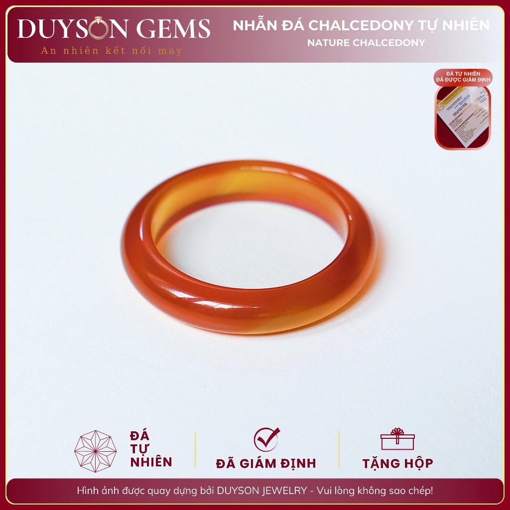 Nhẫn khối Chalcedony tự nhiên màu Hổ Phách chất băng – Khởi quang | Duyson Gems