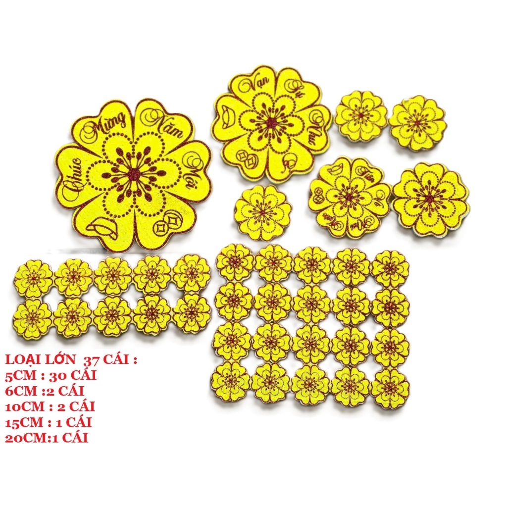 COMBO 37 BÔNG HOA MAI XỐP TRANG TRÍ TẾT KÈM KEO HM1 DÁN KÍNH, TƯỜNG TRANG TRÍ, DECOR