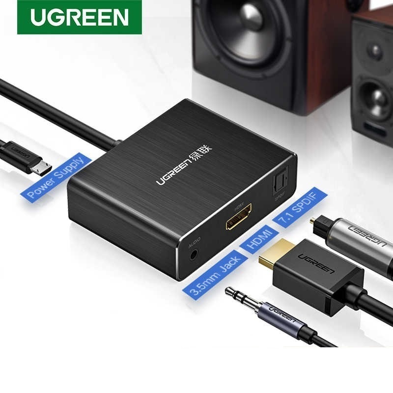 Bộ chuyển đổi tách âm thanh HDMI ra HDMI kèm Audio 3.5mm và Optical (SPDIF) Ugreen 60649 cao cấp