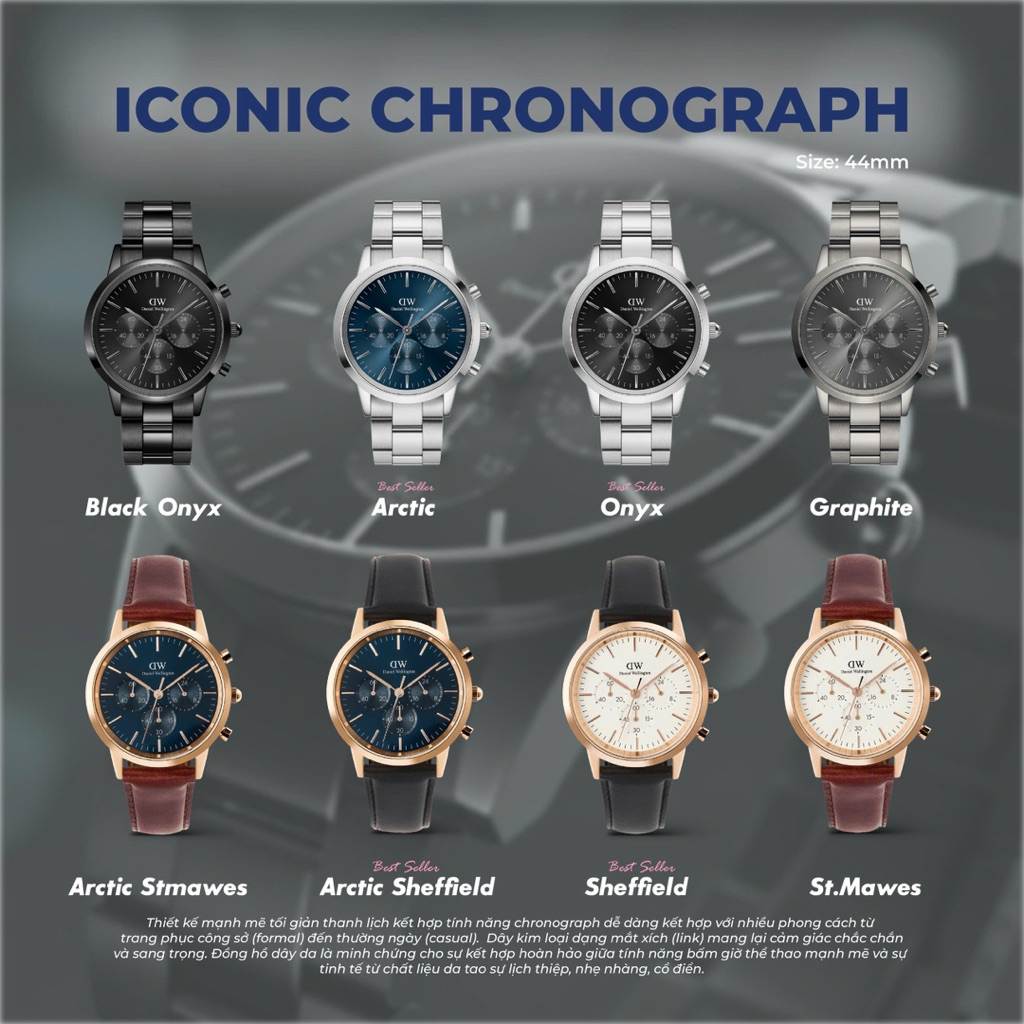 [Chính Hãng 100%] Đồng Hồ Nam Dw Daniel Wellington DW ICONIC CHRONOGRAPH DW00100646  - DW00100640 Má