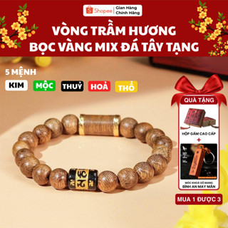 Vòng Tay Trầm Hương Mix Đá Omani Theo Mệnh Bọc Vàng - Mùi Thơm Tự Nhiên - Trầm Hương An Lạc Tâm